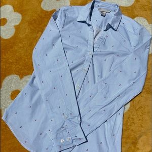 h&m light blue cherry striped blouse🍒